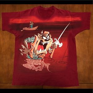 VINTAGE 1996 LOONEY TUNES, TAZ FISHERMAN TEE